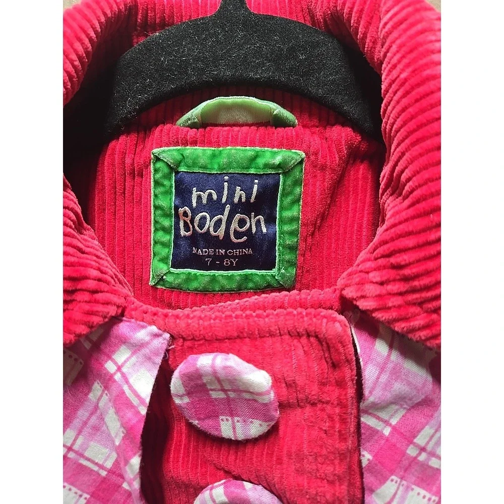 Mini Boden Girls 7 - 8 Youth Corduroy Blazer Check Cuffs Lined Jacket Red Fall